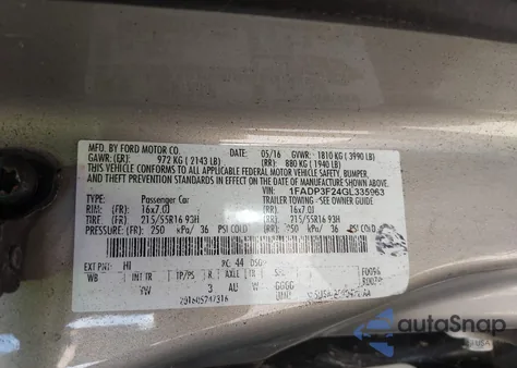 2016 Ford Focus Se from USA, damaged, VIN 1FADP3F24GL335963